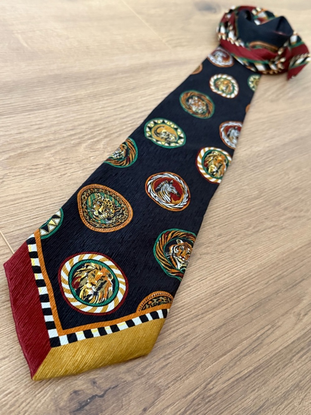 Bob Mackie Vintage Silk Animal Kingdom Circus Africa Wild Safari Tie